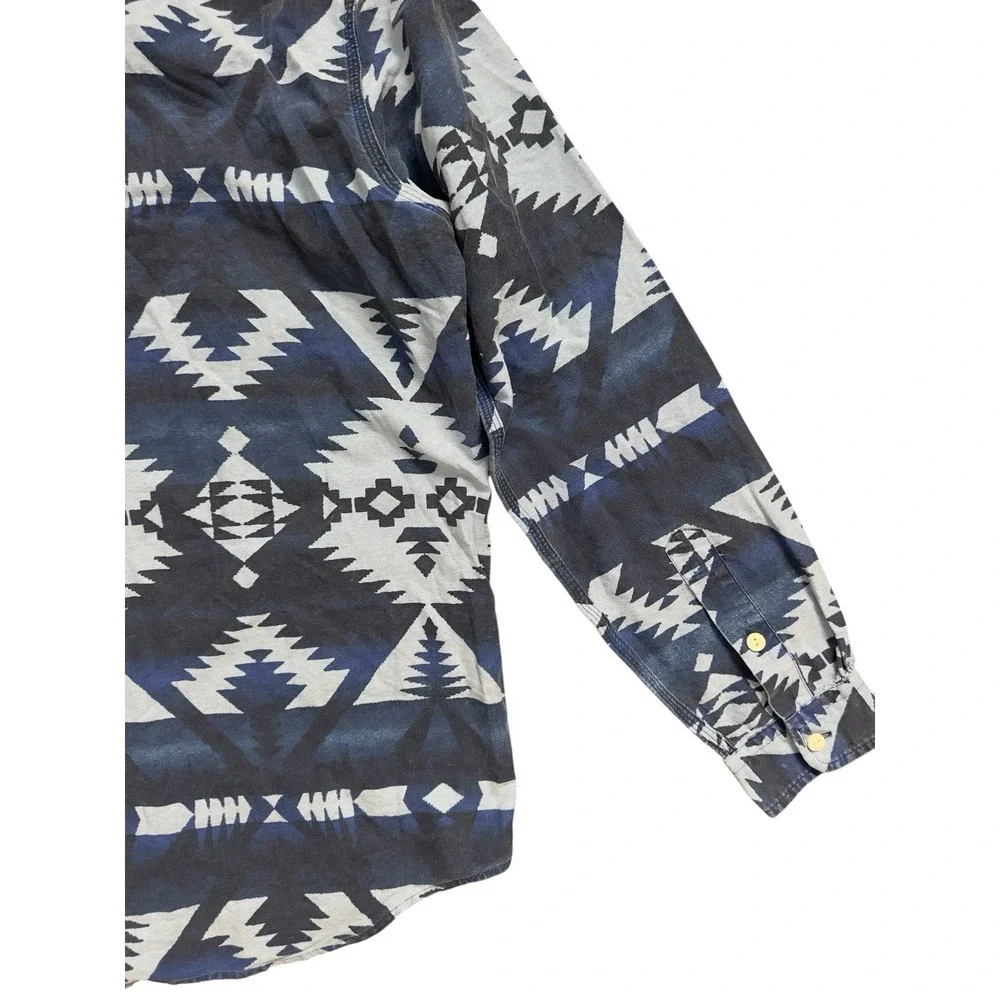 Polo Ralph Lauren Classic Fit Southwestern Aztec Tribal Button Blue‎ Shirt Sz L